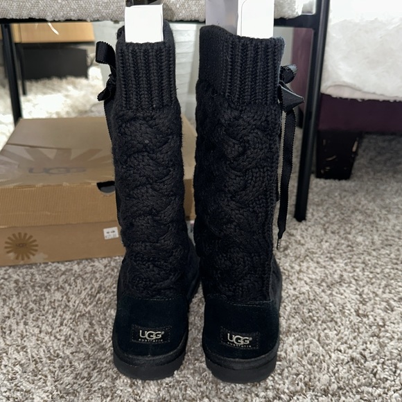 Ugg Mahalya tall black lace up tie sweater boots 7 - Picture 6 of 15